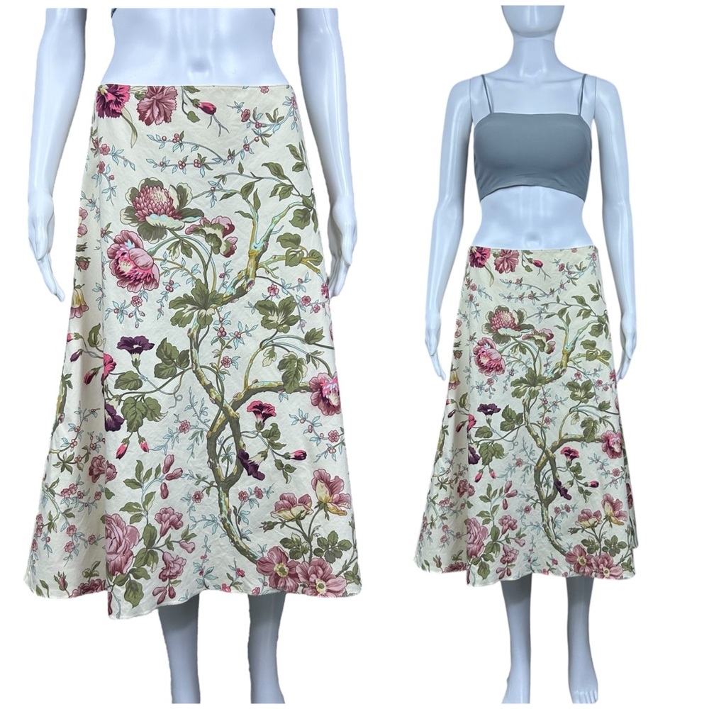 Les Copains Floral Print A-Line Midi Skirt Sz 8 Garden Cottagecore Church Boho